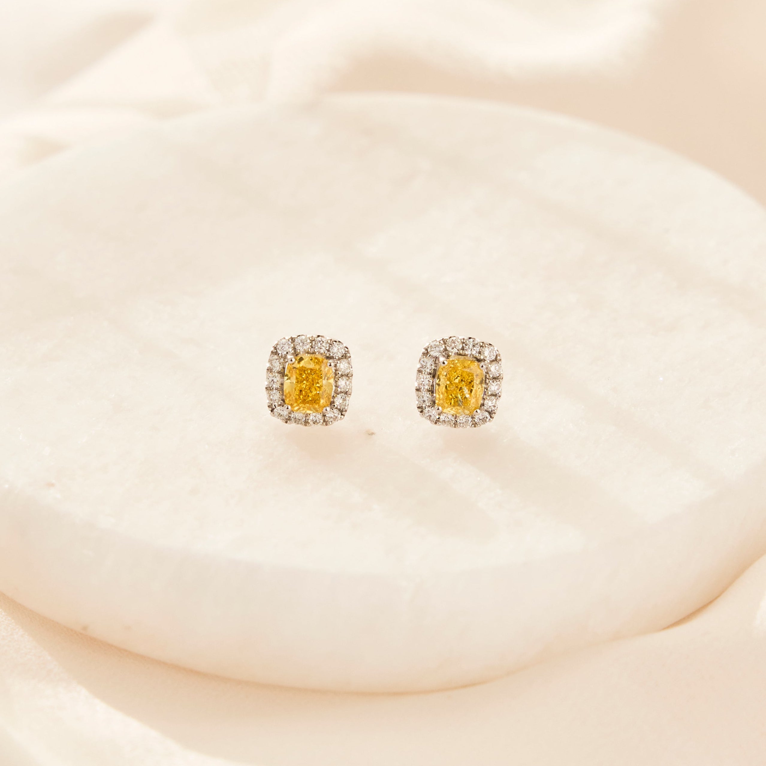 Fancy Vivid Yellow Diamond Stud Earrings