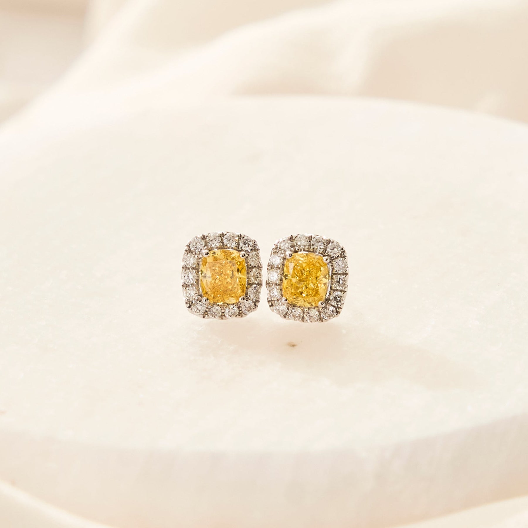 Fancy Vivid Yellow Diamond Stud Earrings
