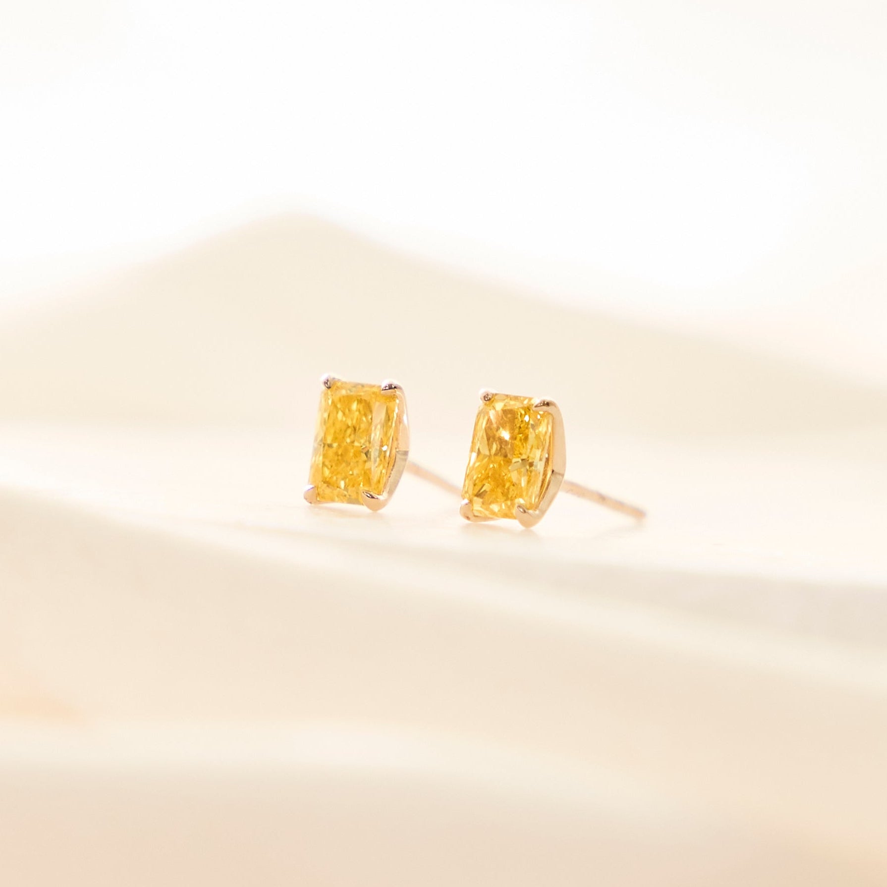 Radiant Fancy Vivid Yellow Diamond Stud Earrings