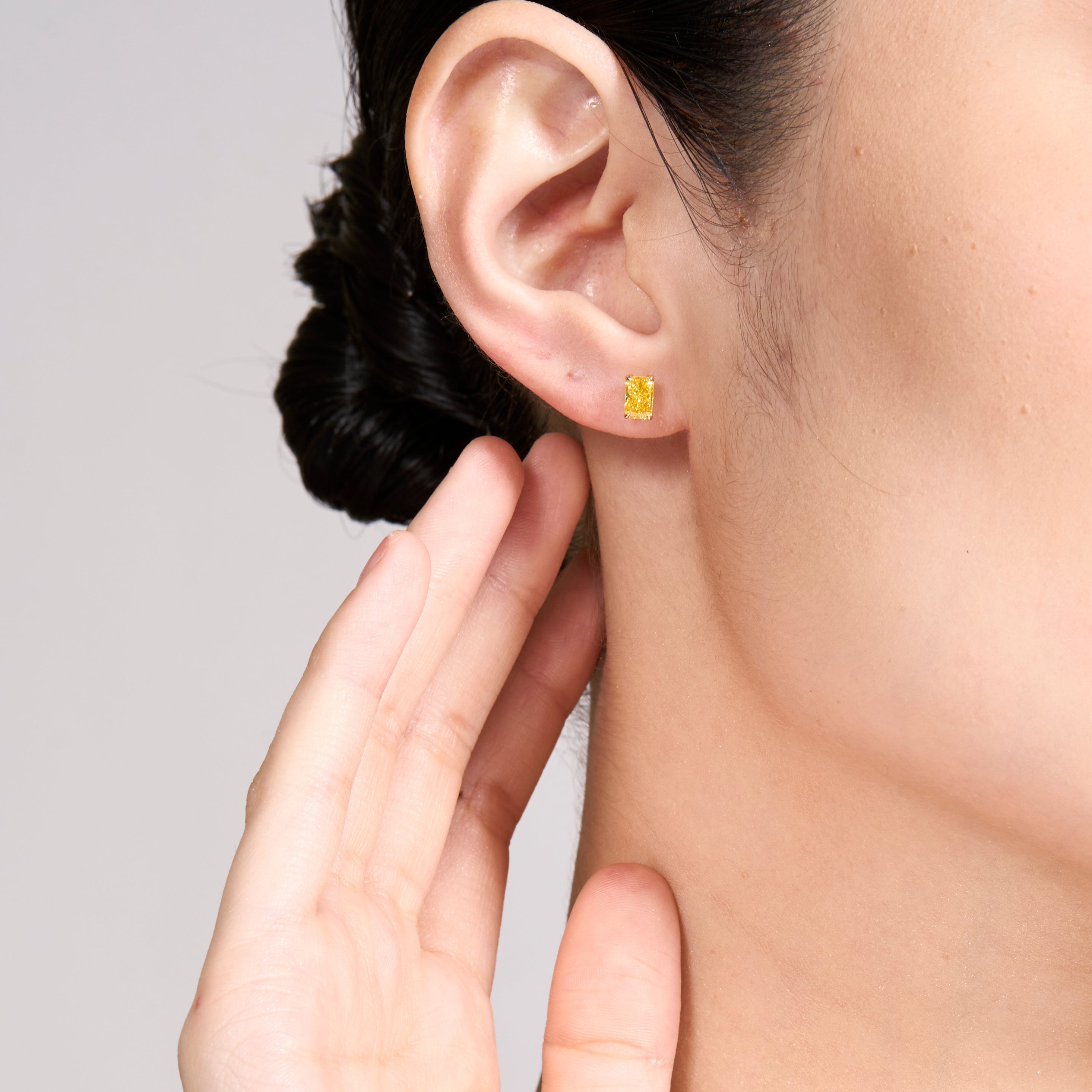 Radiant Fancy Vivid Yellow Diamond Stud Earrings