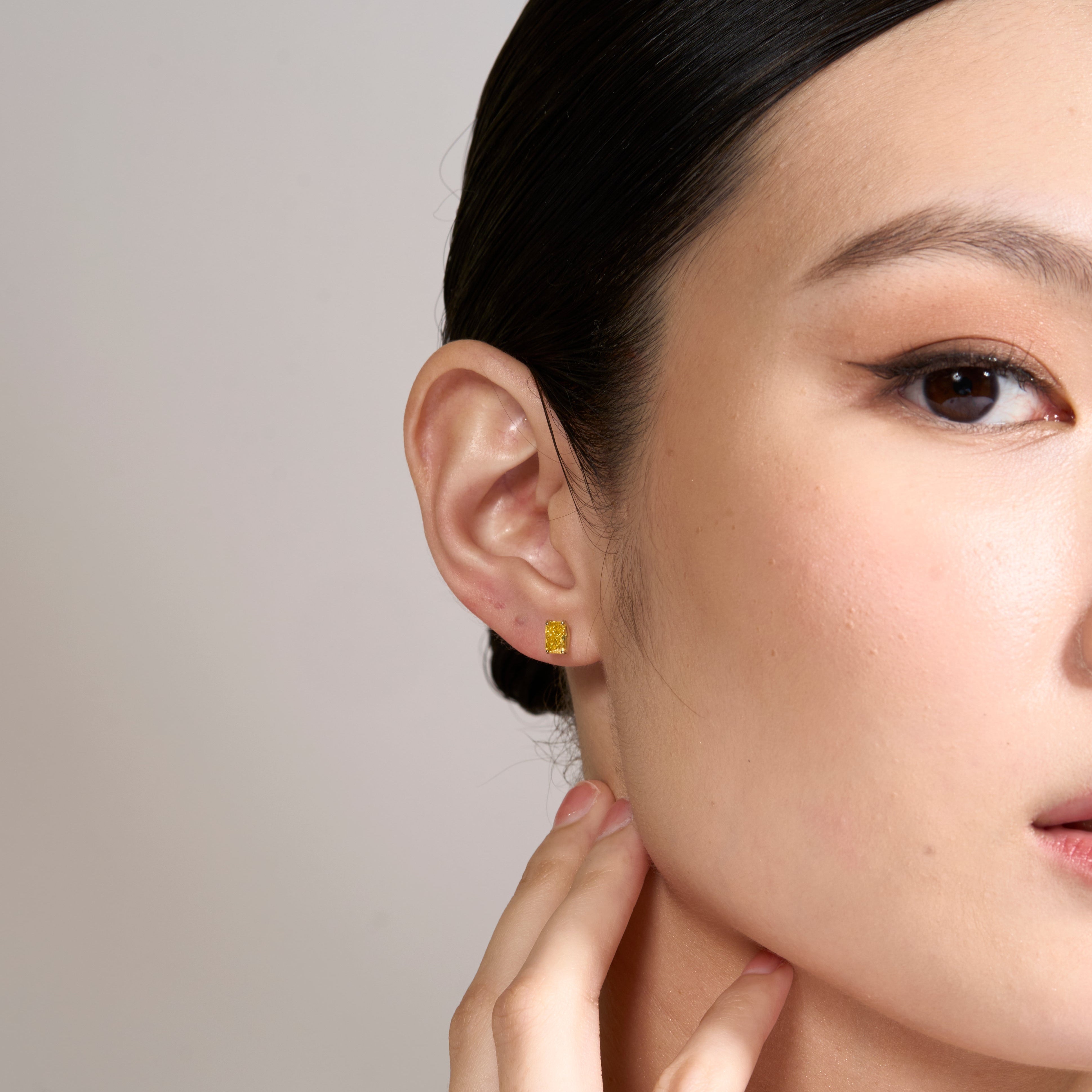 Radiant Fancy Vivid Yellow Diamond Stud Earrings