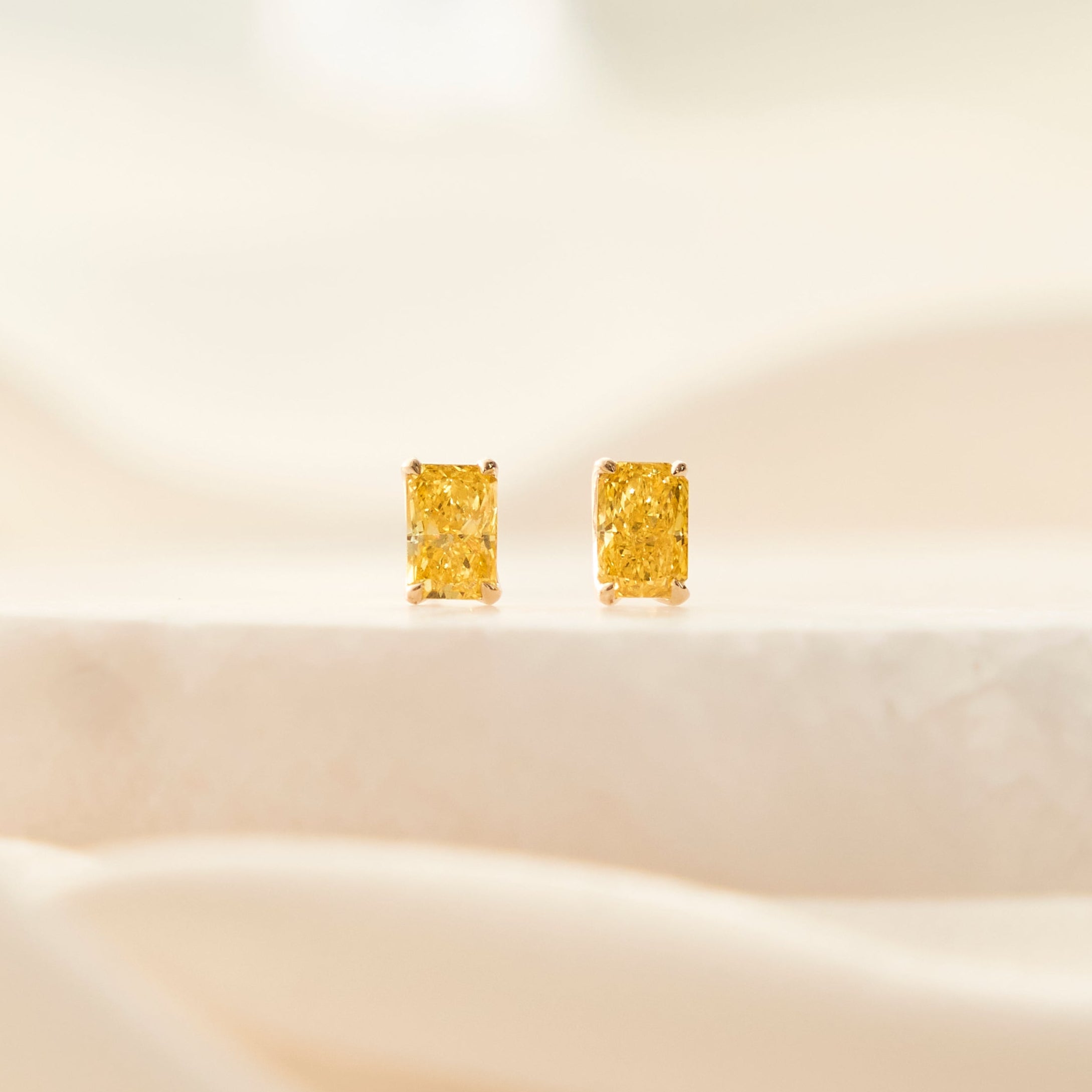Radiant Fancy Vivid Yellow Diamond Stud Earrings